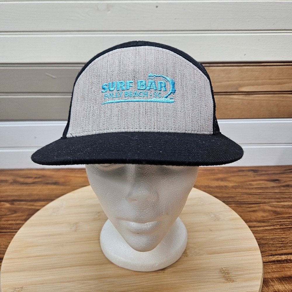 Richardson 168 Surf Bar Folly Beach SC 7 Panel Trucker Hat Snapback Gray Black